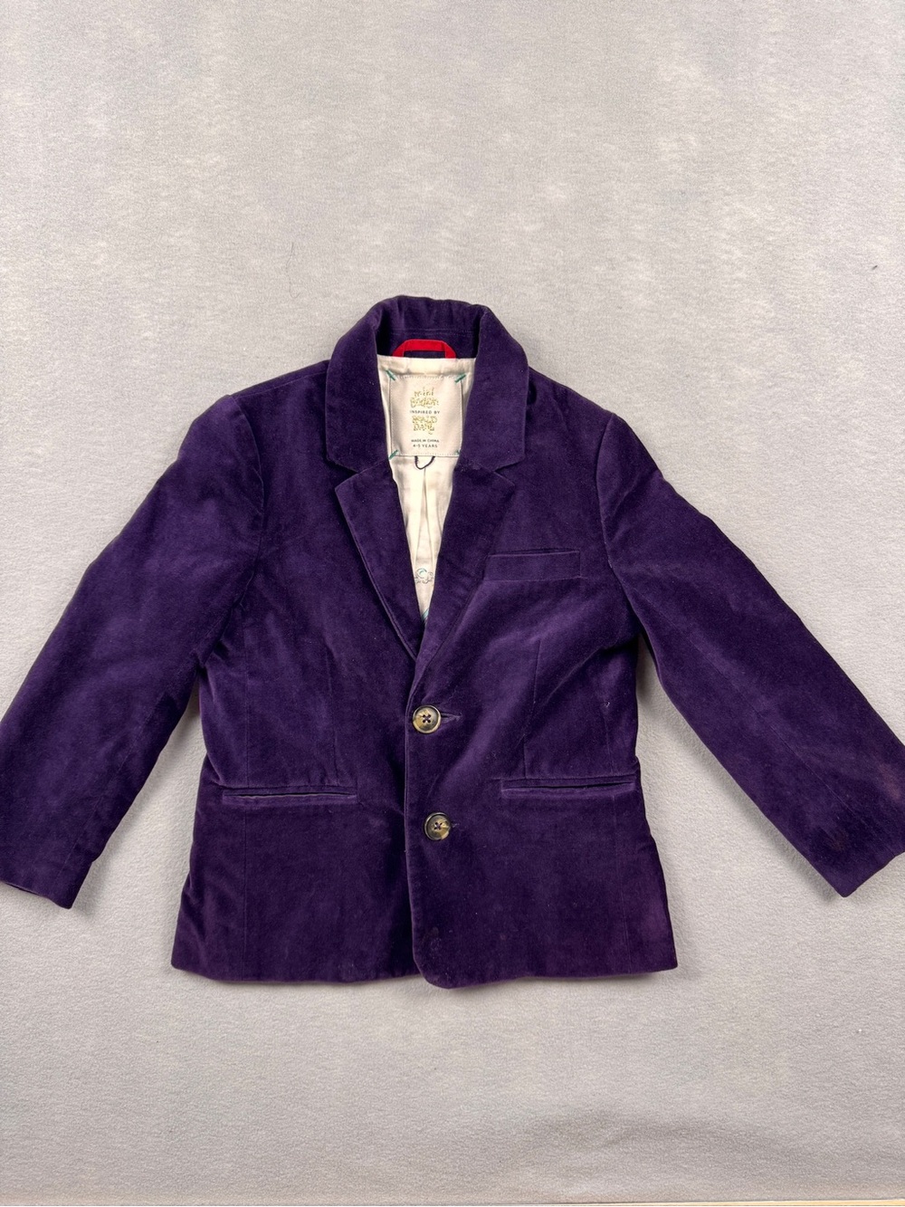 Mini Boden Roald Dahl Willy Wonka Jacket Coat Purple Velvet Kids 4-5